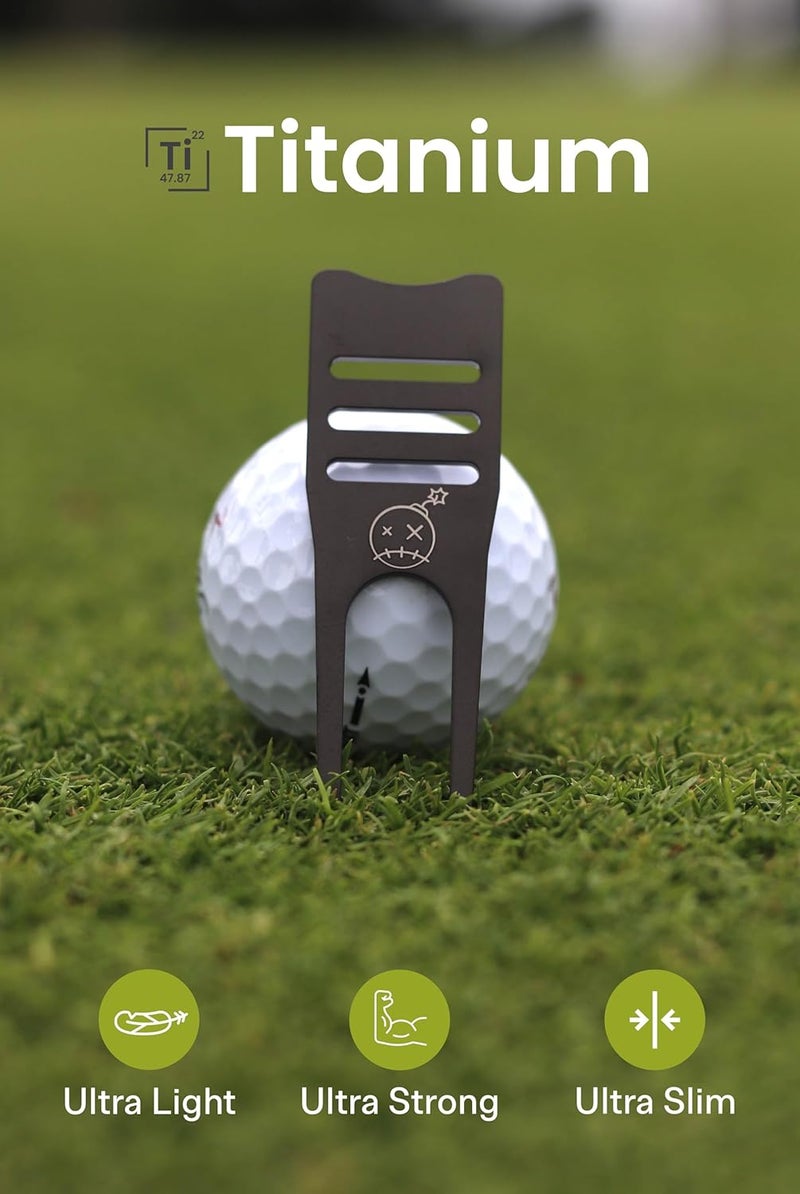 Fastfuse Titanium 4-in-1 Golf Divot Repair Tool & Ball Marker - Club Tee - Groove Cleaner - Putting Alignment Aid - Image 2